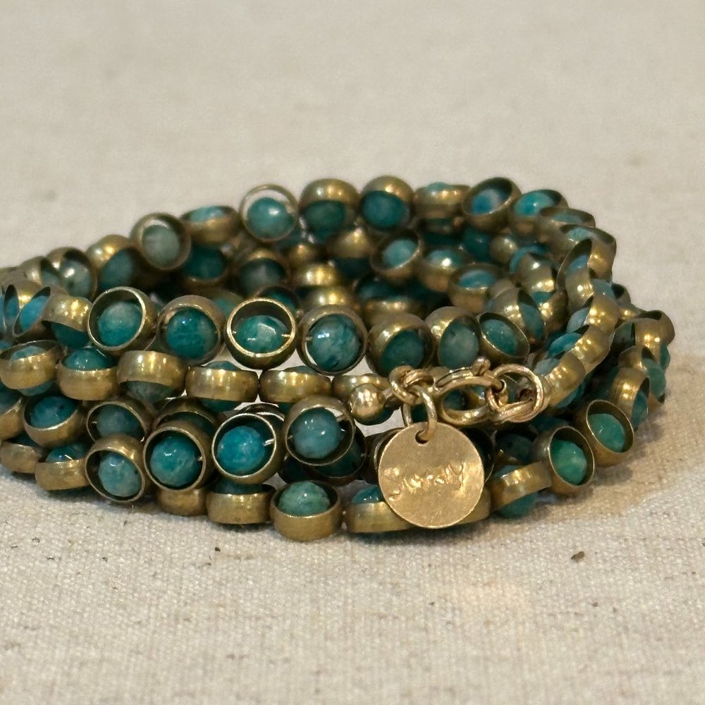 SWAY Green Aventurine in Antique Brass Beaded Wrap Necklace or Bracelet